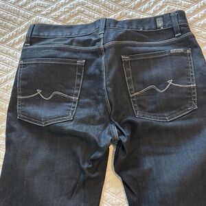 Men’s Dark Blue Straight-Leg Jeans with Classic Stitching